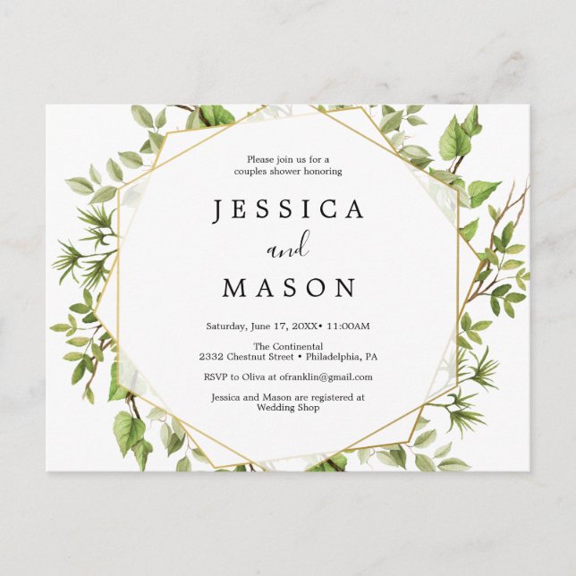 Woodland Greenery Couples Shower Invitation Postcard (Front)