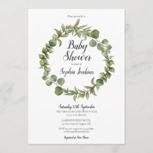 Woodland Greenery Eucalyptus Script Baby Shower Invitation