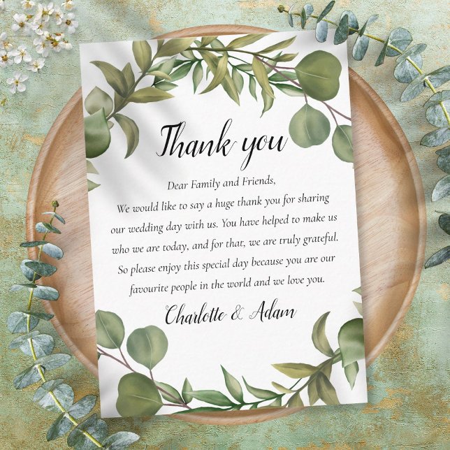 Woodland Greenery Eucalyptus Wedding Thank You Place Card (Creator Uploaded)