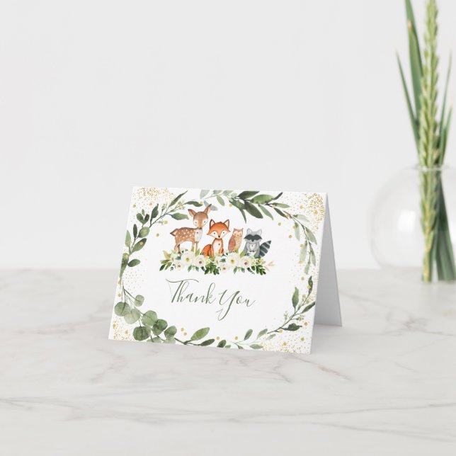 Woodland Greenery Forest Animal Thank You (Front)