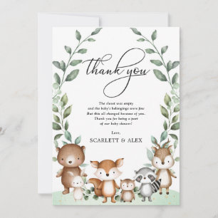 Woodland Greenery Forest Animals Baby Shower Favou Thank You Card