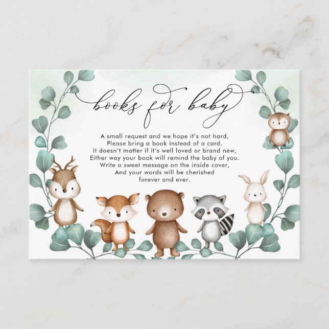 Woodland Greenery Forest Animals Books for Baby Enclosure Card (Front)