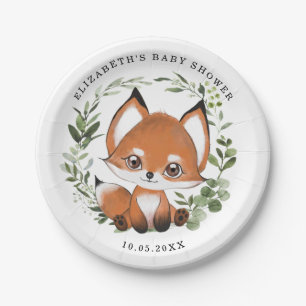 Woodland Greenery Fox 1st Birthday Baby Shower Paper Plate