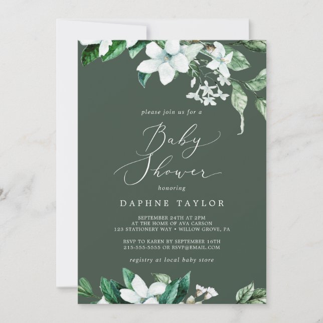 Woodland Greenery | Hunter Green Baby Shower Invitation (Front)