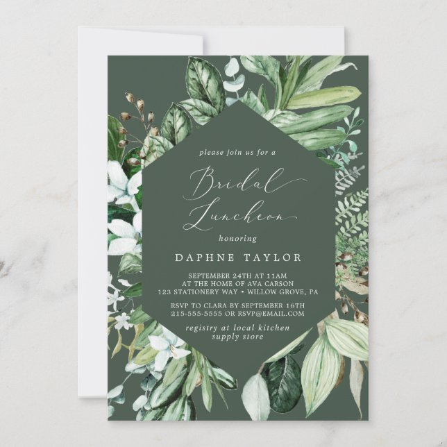 Woodland Greenery | Hunter Green Bridal Luncheon Invitation (Front)
