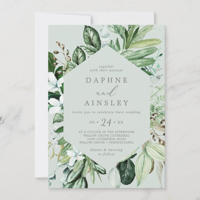 Woodland Greenery | Mint Green Casual Wedding Invitation (Front)