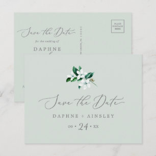 Woodland Greenery Mint Save the Date Postcard