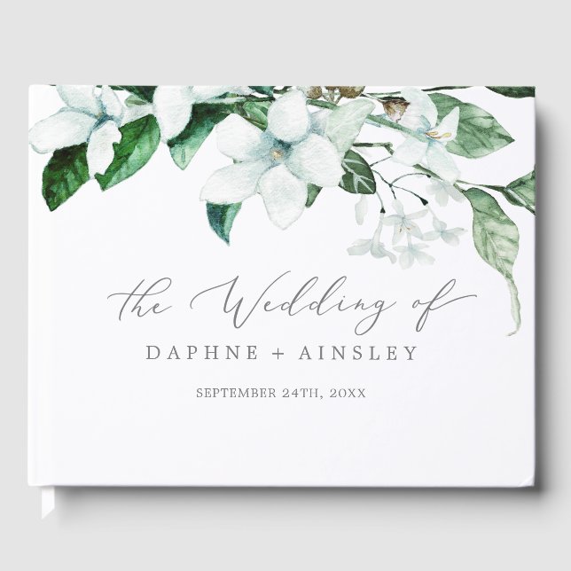 Woodland Greenery Monogram Back Wedding Guest Book (Front)
