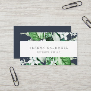 Woodland Greenery   Navy Blue Business Card