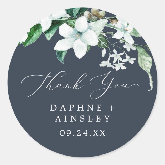 Woodland Greenery | Navy Thank You Favour Sticker (Front)