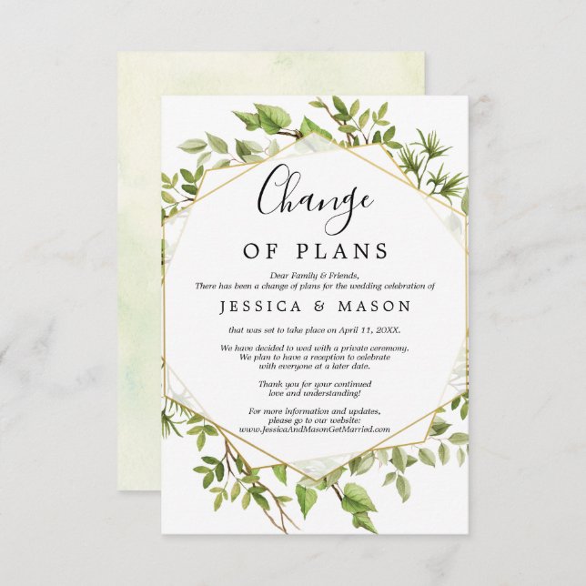 Woodland Greenery Wedding Postponed Announcement (Front/Back)