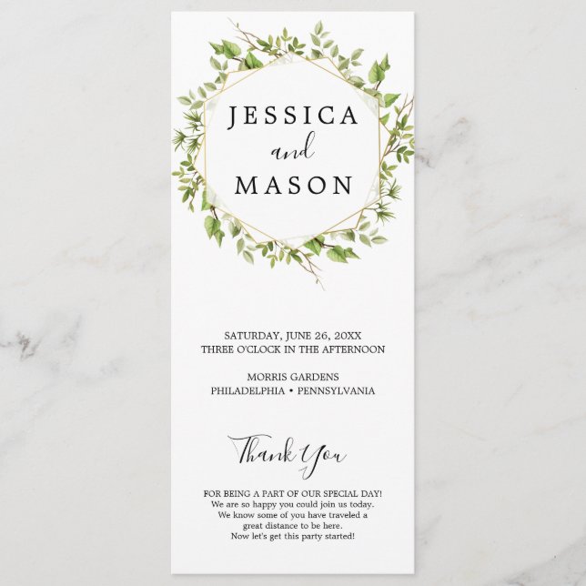 Woodland Greenery Wedding Program (Front)