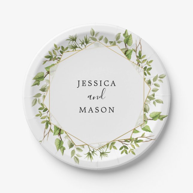 Woodland Greenery Wedding Shower Paper Plate (Front)