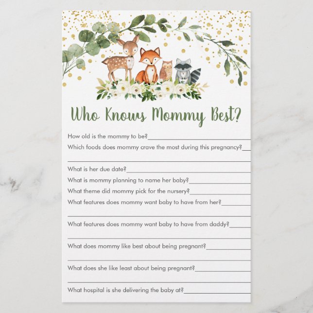 Woodland Greenery Who Knows Mommy Best Game (Front)