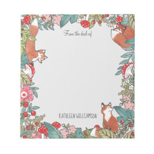 Woodland Grey Fox Foxes Forest Leaf Personalized Notepad