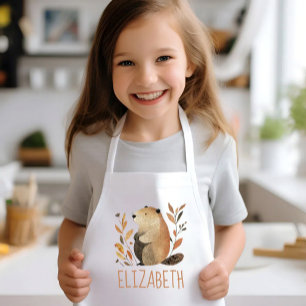 Woodland Groundhog Cute Personalized Kids Apron