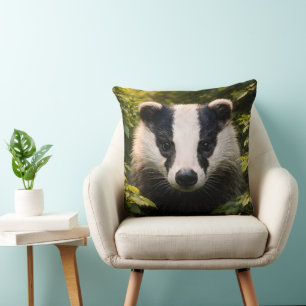 Woodland guardian premium badger portrait throw pi pillow