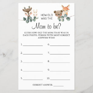 Woodland Guess how old was Mom shower game card