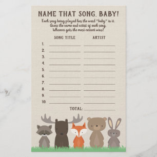 Woodland Guess the Baby Song Baby Shower Game Card
