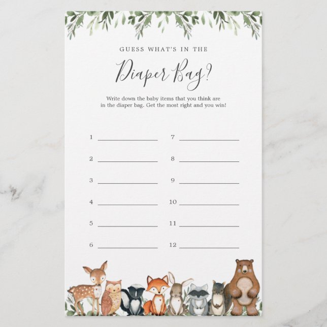 Woodland Guess What's in the Diaper Bag Card (Front)