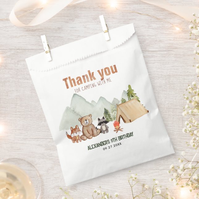 Woodland Happy Camper Camping Birthday Thank You Favour Bag (Clipped)