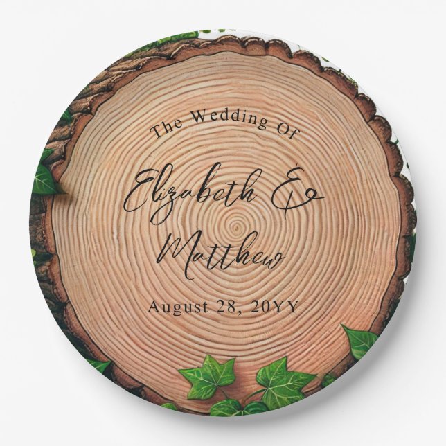 Woodland Harmony: Woodslice & Greenery Wedding Paper Plate (Front)