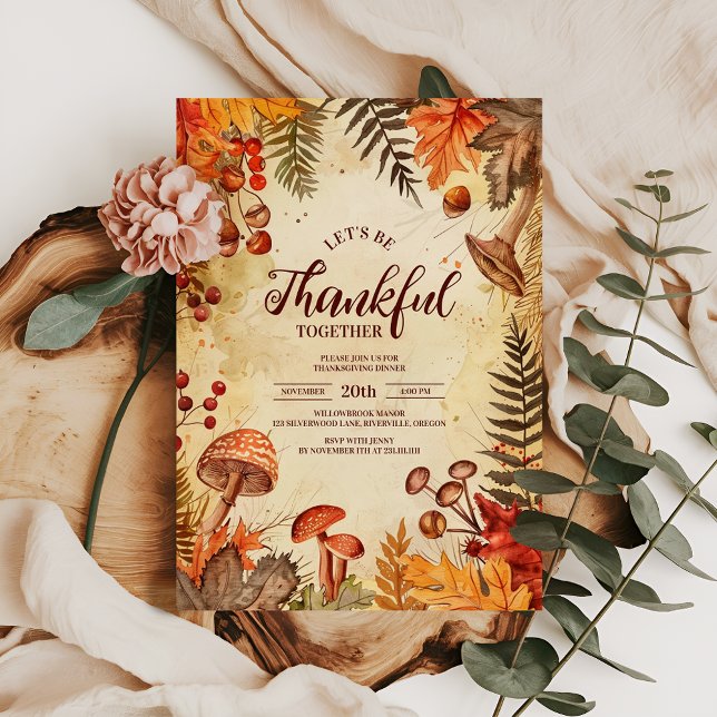 Woodland Harvest Leaves Thanksgiving Dinner Invitation (Creator Uploaded)