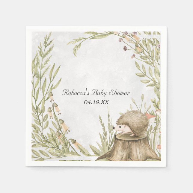 Woodland Hedgehog Baby Shower Personalized Napkin (Front)