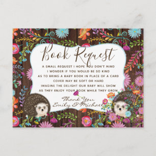 Woodland Hedgehog BOOK Request Poem 4 Baby Shower Postcard