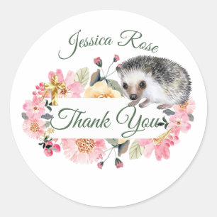 Woodland Hedgehog Christening Baptism Classic Round Sticker