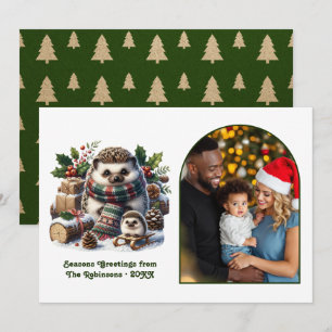 Woodland Hedgehog Family Cozy Forest Christmas Holiday Card