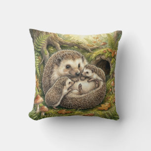 Woodland Hedgehog Family Kids Throw Pillow