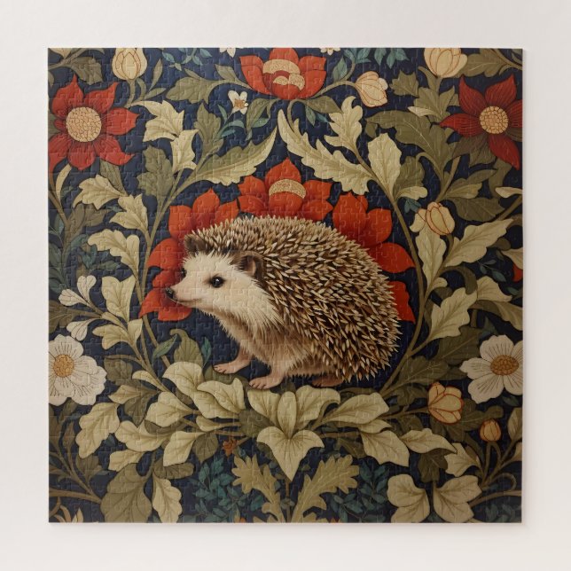 Woodland Hedgehog William Morris Inspired Jigsaw Puzzle (Vertical)