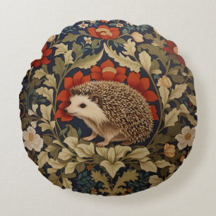 Woodland Hedgehog William Morris Inspired Round Pillow