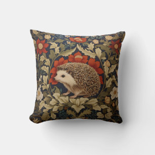 Woodland Hedgehog William Morris Inspired Throw Pillow