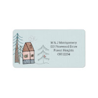 Woodland Home Doodle Drawing Return Address