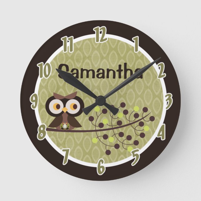 Woodland Hoot Owl Forest Animal Personalized Clock (Front)
