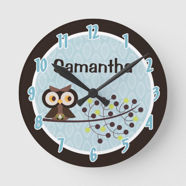 Woodland Hoot Owl Forest Animal Personalized Clock (Front)