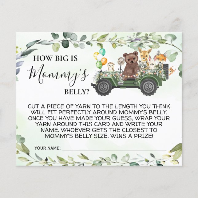 Woodland How Big is Mom's Belly Shower Game Card (Front)