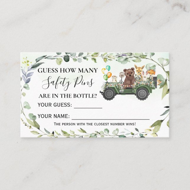 Woodland How Many Safety Pins Baby Shower Card (Front)