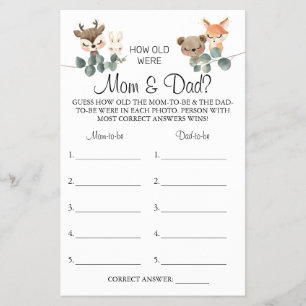 Woodland How old were Mom & Dad shower game card