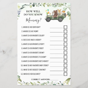 Woodland How well do you know Mom Shower Game Card