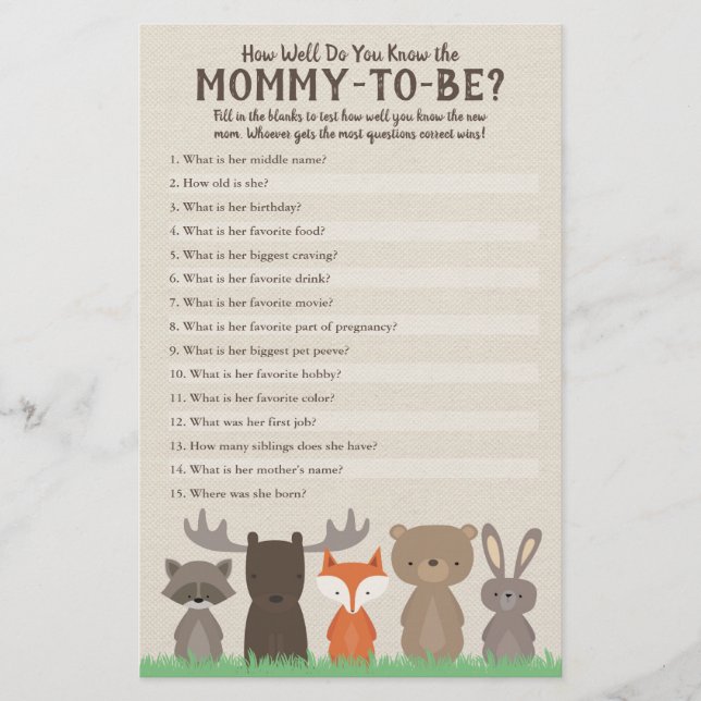 Woodland How Well Do You Know The Mommy To Be Quiz Flyer (Front)