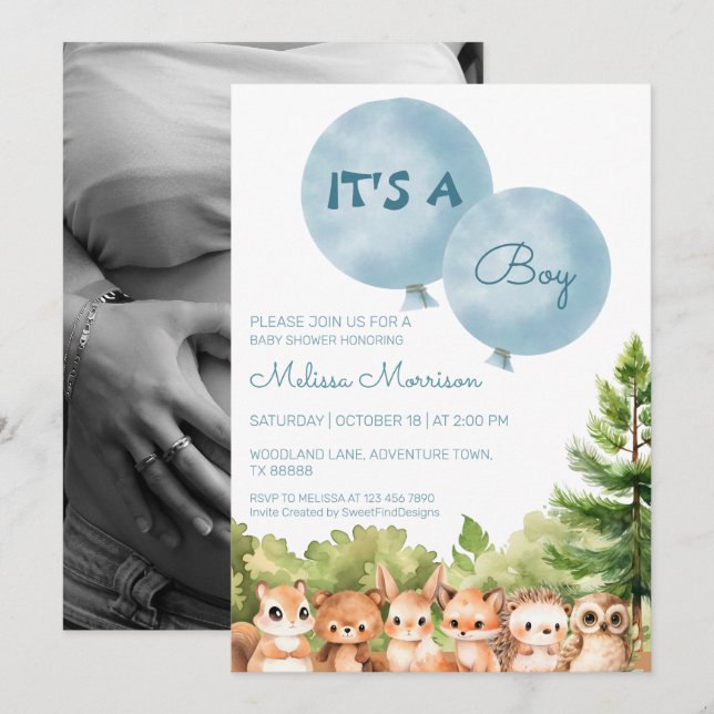 Woodland It's A Boy Baby Shower Invitation (Front/Back)