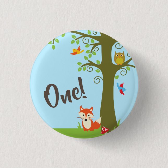 Woodland Kid's Birthday Party Cute Fox 1 Inch Round Button (Front)