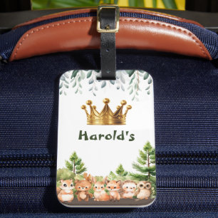 Woodland Kingdom Forest Animals Baby Boy Luggage Tag