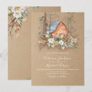 Woodland Kraft paper Barn Forest Wedding Invitation