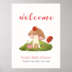 Woodland Ladybug Mushroom Baby Shower Welcome Poster