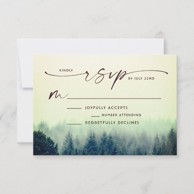 Woodland Lake Mountain Wedding RSVP Card (Front)