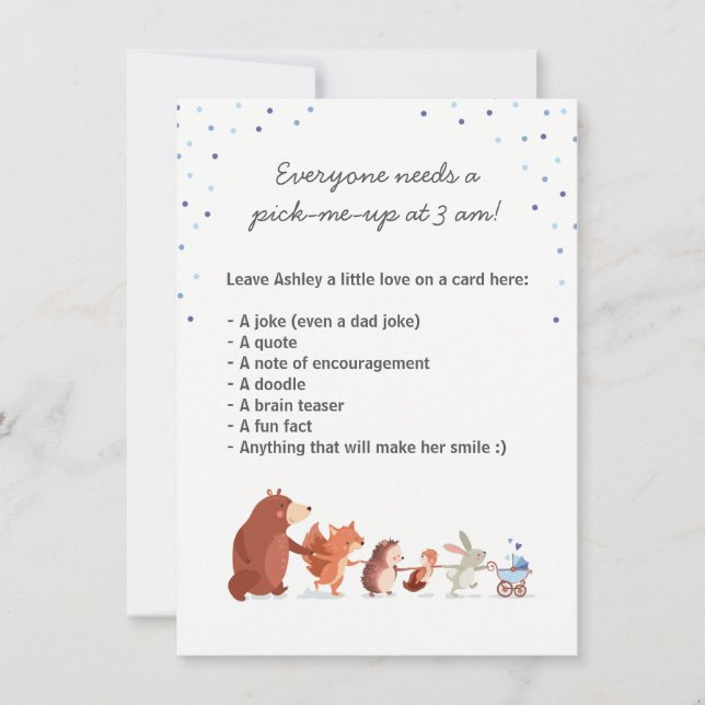 Woodland Late night diaper game Table sign Boy Invitation (Front)